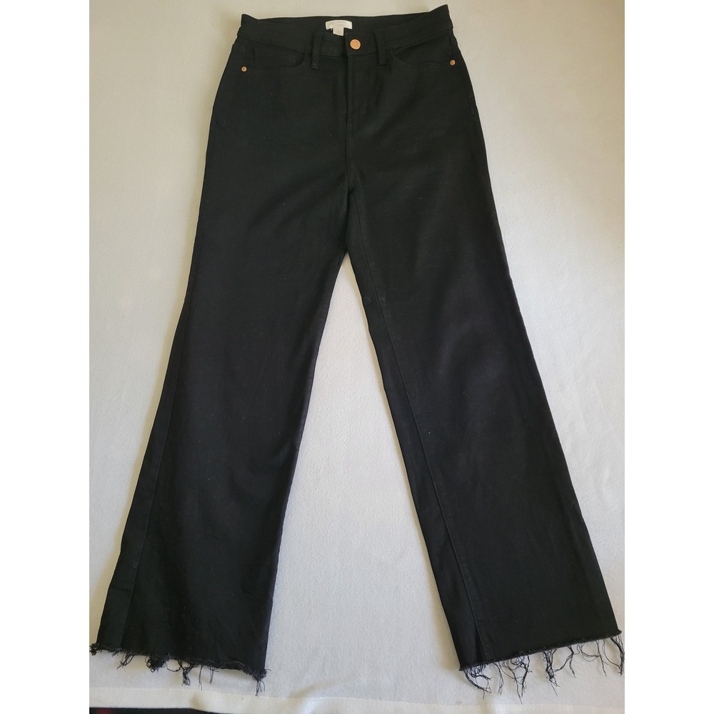 LC Lauren Conrad Womens Black Wide Leg High‎ Rise Frayed Hem Jeans Size 10